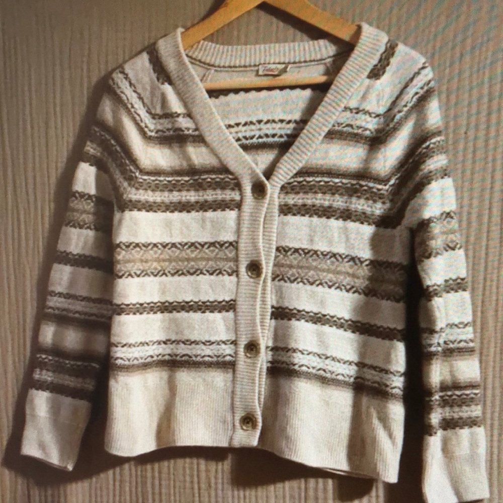 Talbots Cream and Brown Striped Cardigan